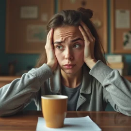 A tired and frustrated woman with her head in her hands illustrates why willpower doesn’t work