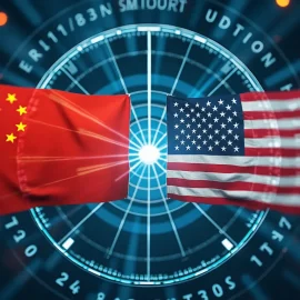 Chinese and American flags illustrate Ray Dalio's China and US analysis