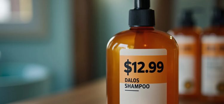 A bottle of shampoo with a price tag that says $12.99