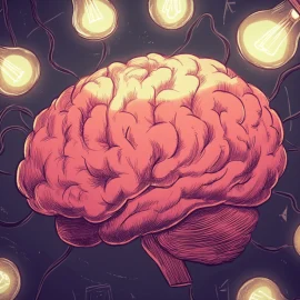 The brain of an entrepreneurial mindset surrounded by glowing lightbulbs