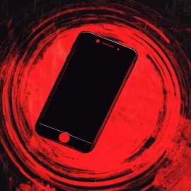 A cellphone in a red circle, showing a health concern of using technology