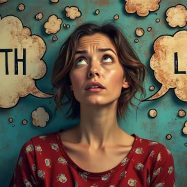 A confused woman surrounded by "truth" and "lies" illustrates myths about women's sexuality