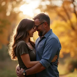 A loving couple embracing outside in autumn illustrate how to show physical affection