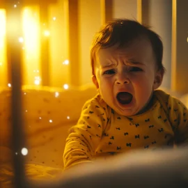 A baby in tears in their crib, as part of the gentle cry it out method