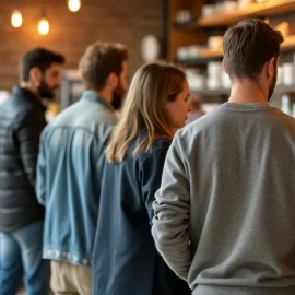 Customers in line at a cafe illustrate the "starving crowd" concept for finding the right market for your offer