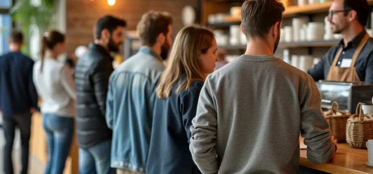 Customers in line at a cafe illustrate the "starving crowd" concept for finding the right market for your offer