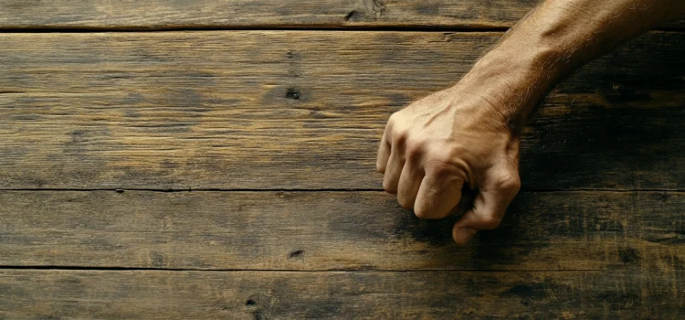 A man's fist knocking on a wooden table for good luck to represent how luck works