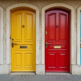 Four doors, each a different color, illustrate four types of startup markets