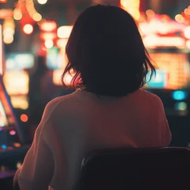 A woman in a casino with slot machines, showing why gambling is addictive