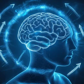 A diagram of a human brain with arrows in a circular motion around it, showing habit formation in psychology