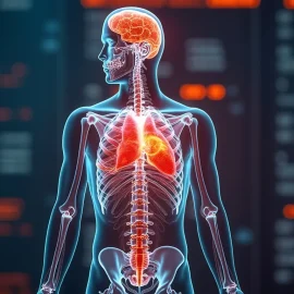 A drawing of a human body with the heart, lungs, and brain illuminated illustrates what affects metabolism