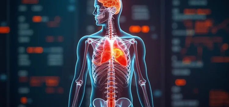 A drawing of a human body with the heart, lungs, and brain illuminated illustrates what affects metabolism