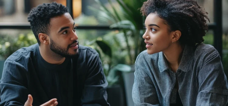 Two people talking to each other and showing the importance of knowledge sharing