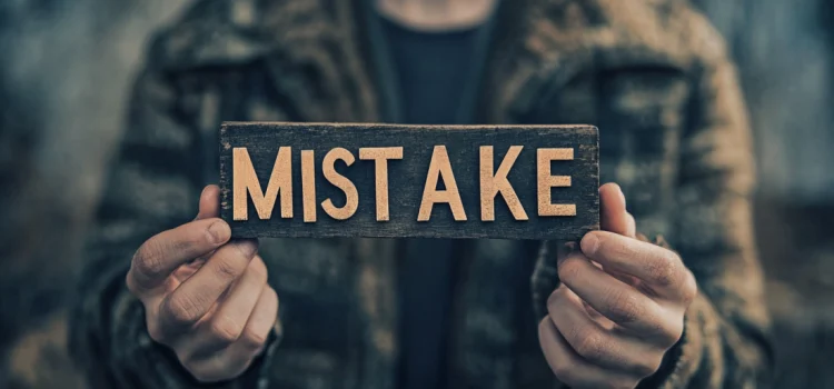 A person holding up a sign that says "MISTAKE" showing how to learn from your mistakes