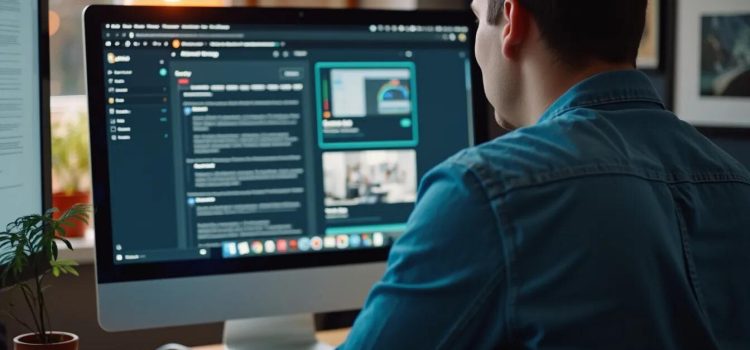 A man in a denim shirt looking at a website on a desktop computer illustrates the UX goal