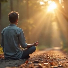 a man practicing focused attention meditation in the woods