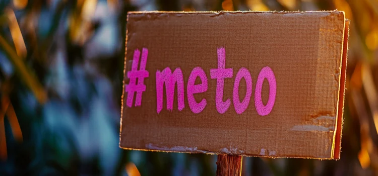 A cardboard sign that says "#metoo" in pink letters, showing when the me too movement became popular