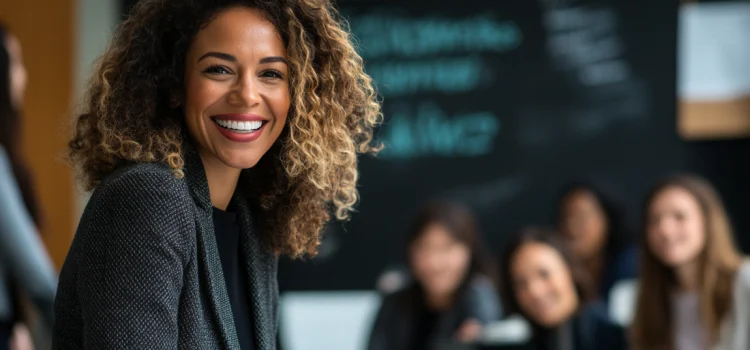 A female manager who knows how to motivate a team as a leader