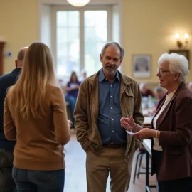 A group of people gathering together in a community hall to talk illustrates politics of refusal