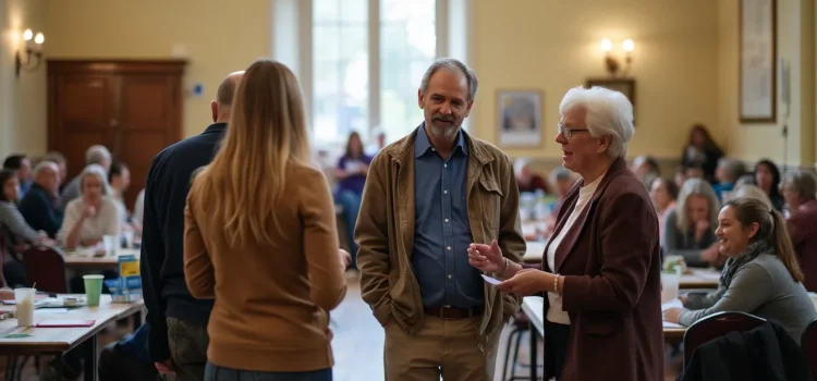 A group of people gathering together in a community hall to talk illustrates politics of refusal