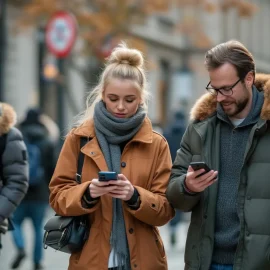 People walking around in a city looking at their mobile phones illustrate how the has internet changed society