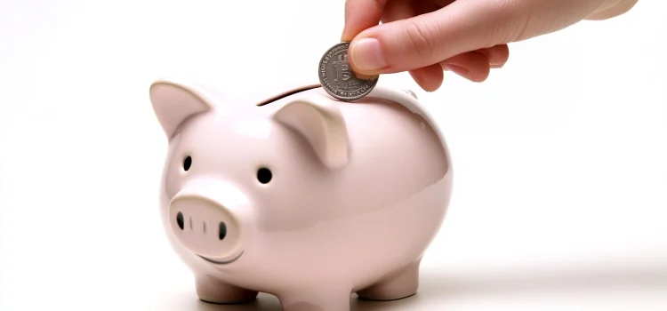 A person making a good financial habit by adding a coin to a piggy bank