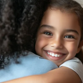 A mother who knows how to prevent child abuse, hugging her smiling daughter