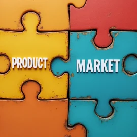 A puzzle piece labeled "Product" fitting perfectly into a puzzle labeled "Market" illustrates product-market fit