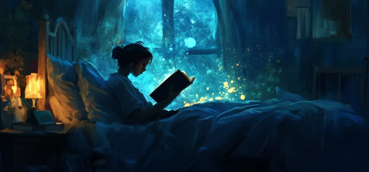 A woman reading at night in bed as a solution to technology addiction