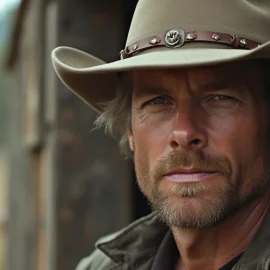 A rugged cowboy wearing a cowboy hat exemplifies white masculinity