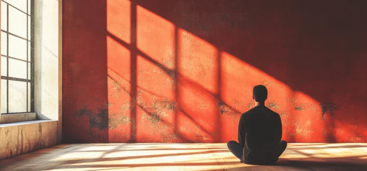 A man sitting alone in a room, feeling the connection between loneliness and stress