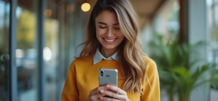 A smiling woman wearing a bright yellow sweater illustrates the importance of knowing how to design a website for mobile