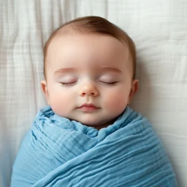 A swaddled baby sleeping because of a positive sleep association