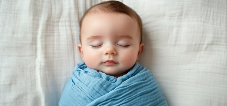 A swaddled baby sleeping because of a positive sleep association