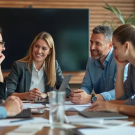 A high-impact team working together around a table in a conference room