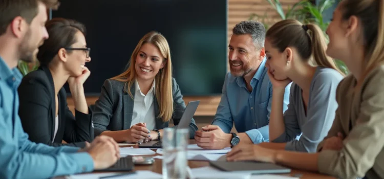 A high-impact team working together around a table in a conference room