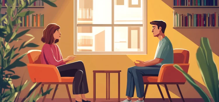 A therapy session between a man and a woman as a way to manage adhd as an adult