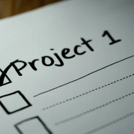 A to-do list with "Project 1" marked as completed with a checkmark illustrates how to improve follow-through at work