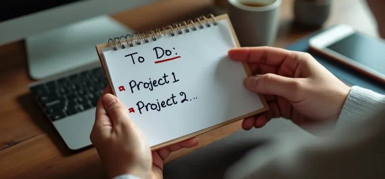 A person holding a "To Do" list that has two items on it ("Project 1" and "Project 2") illustrates how to do less at work