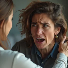 A woman calming down an angry woman by putting her hand on her shoulder illustrates how to prevent violence