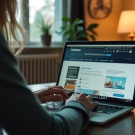 A woman in a home office looking at a website on a laptop computer illustrates how to structure a website