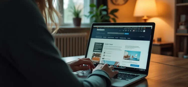 A woman in a home office looking at a website on a laptop computer illustrates how to structure a website