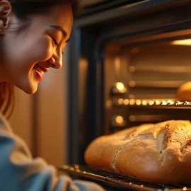 A woman smiling and smelling fresh-baked bread as she takes it out of the oven illustrates sensory modalities