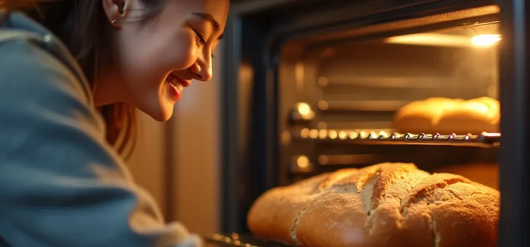 A woman smiling and smelling fresh-baked bread as she takes it out of the oven illustrates sensory modalities