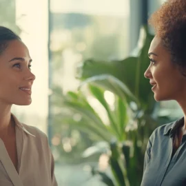 Two women communicating in the workplace