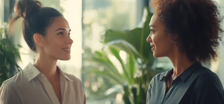 Two women communicating in the workplace