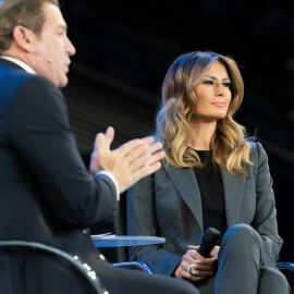 Melania Trump participates in a panel discussion with Eric Bolling at Liberty University in Lynchburg, VA, on Nov. 28, 2018