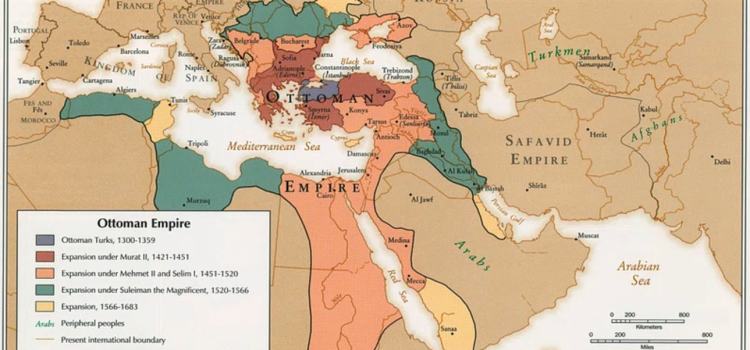 A map of the Ottoman Empire shows the territory that was carved up after WWI