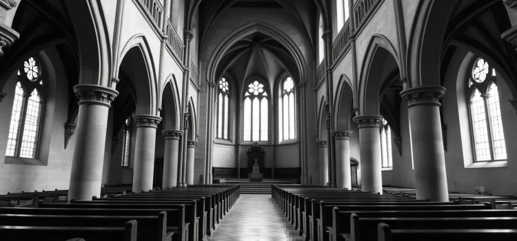 The interior of an old gothic church illustrates the view that Christianity is outdated