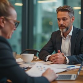 A COO working across a desk from a CEO illustrates the question, "What do chief operating officers do?"